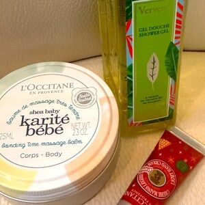 L’Occitane NWT Set of 3 Shower Gel Massage Crème Light Hand Cream Festive Garden